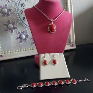 Red Turquoise Silver Jewelry Set